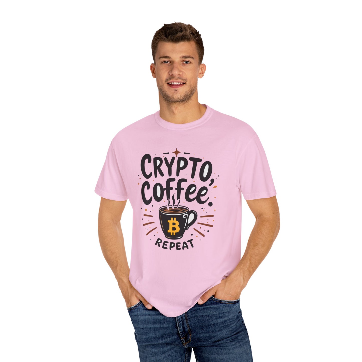 Bitcoin Crypto Coffee Unisex Tee, Cryptocurrency Tshirt, Bitcoin Lover Gift, Coffee Theme Shirt, Bitcoin Merch, Casual Top, Gift for Him,