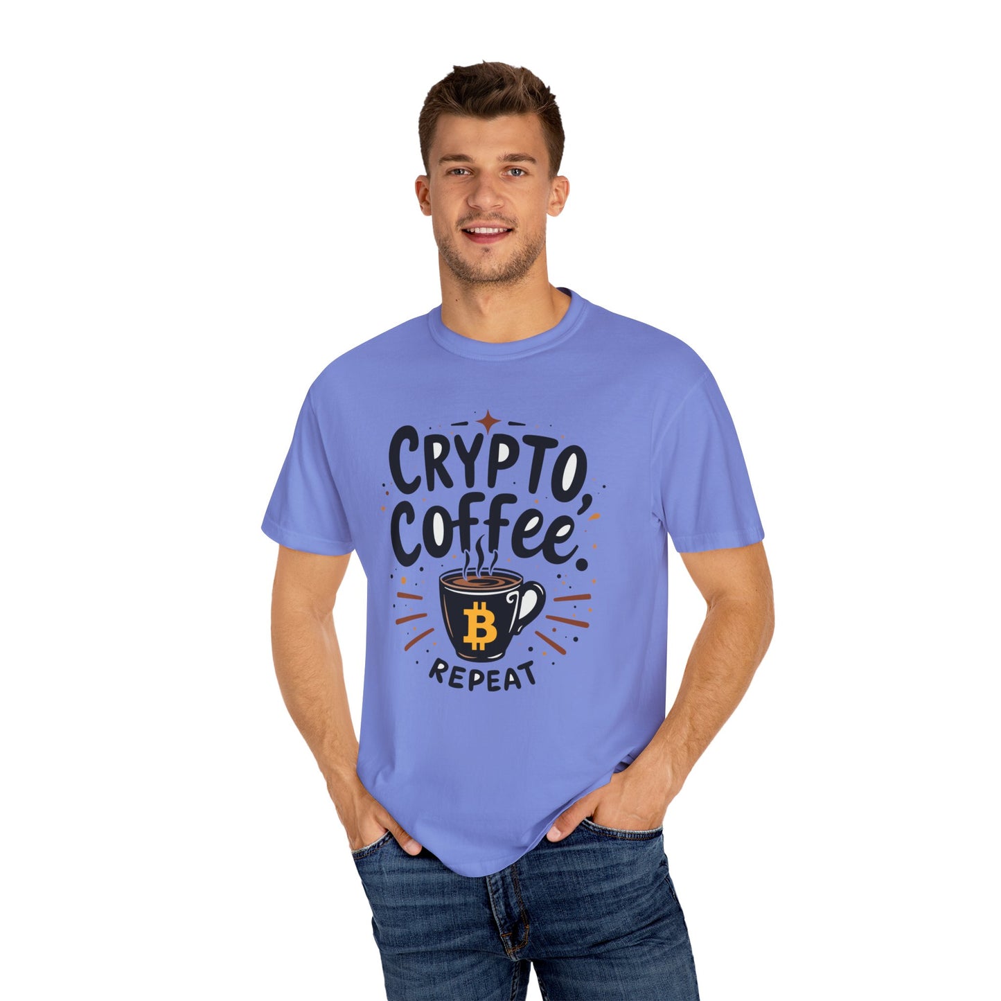 Bitcoin Crypto Coffee Unisex Tee, Cryptocurrency Tshirt, Bitcoin Lover Gift, Coffee Theme Shirt, Bitcoin Merch, Casual Top, Gift for Him,