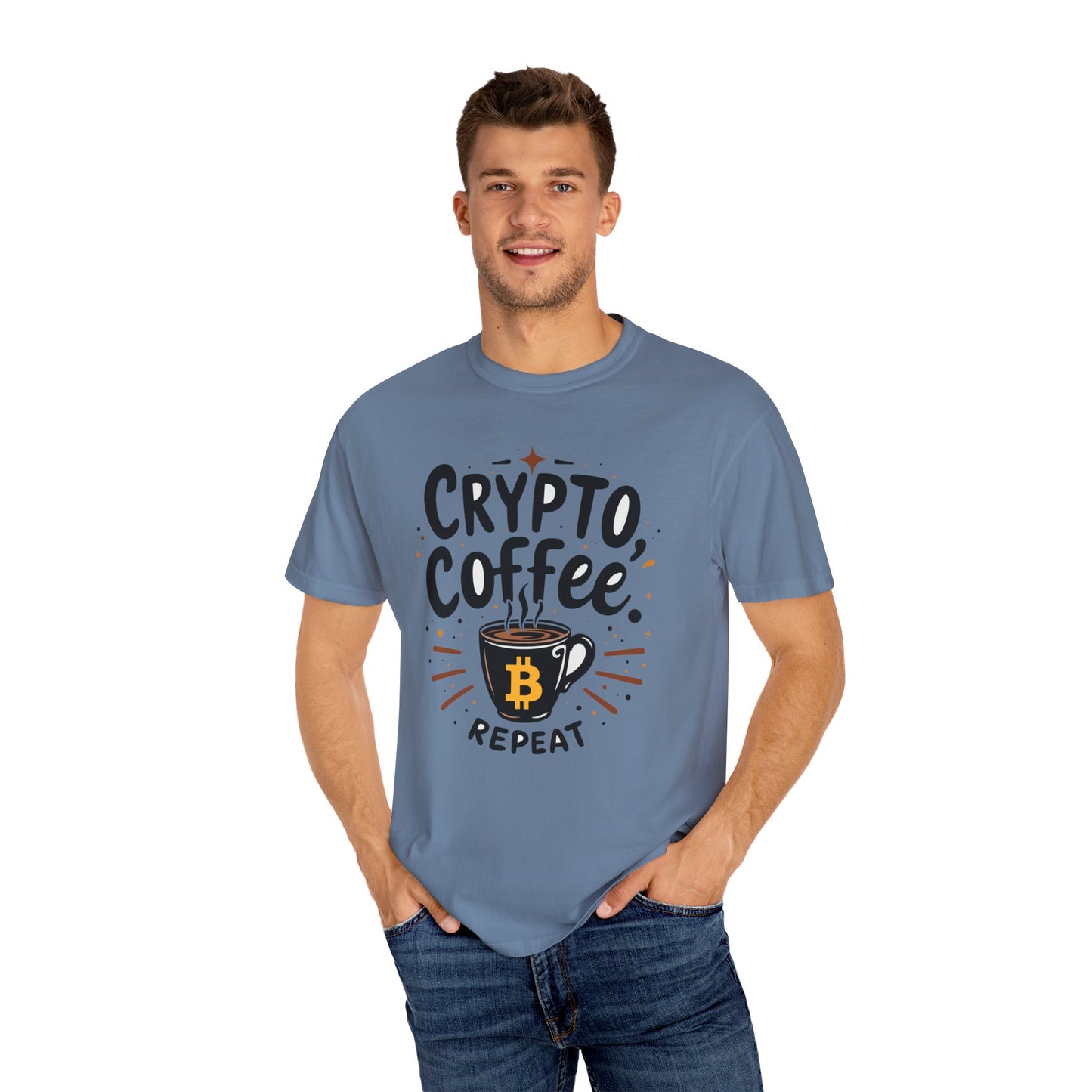 Bitcoin Crypto Coffee Unisex Tee, Cryptocurrency Tshirt, Bitcoin Lover Gift, Coffee Theme Shirt, Bitcoin Merch, Casual Top, Gift for Him,