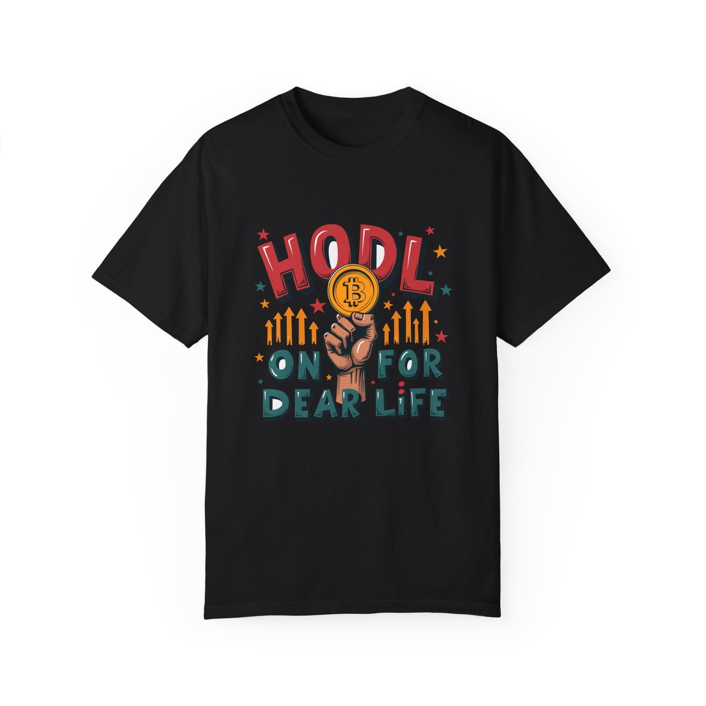 Crypto Enthusiast Unisex Garment-Dyed T-Shirt | 'HODL On For Dear Life' Design