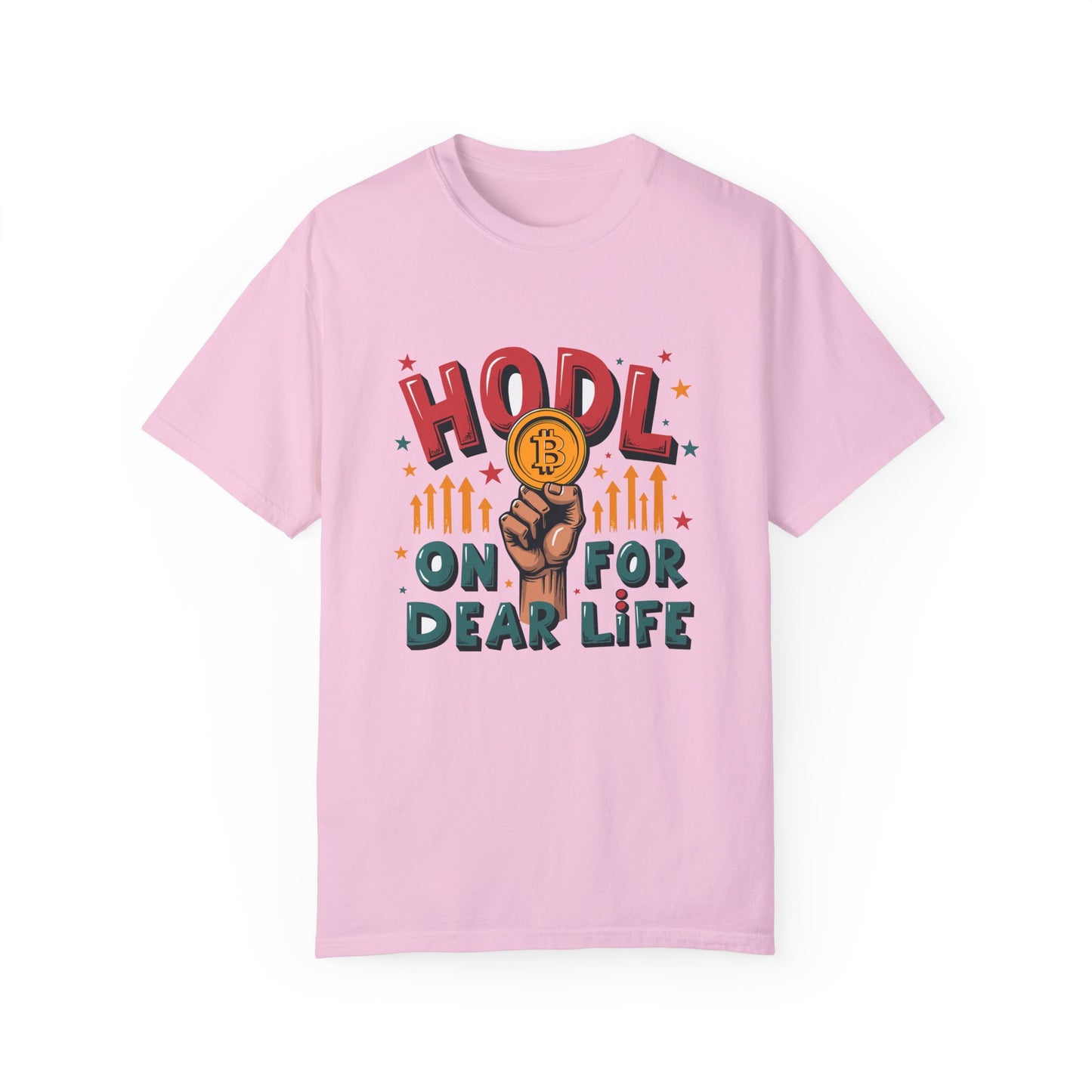 Crypto Enthusiast Unisex Garment-Dyed T-Shirt | 'HODL On For Dear Life' Design