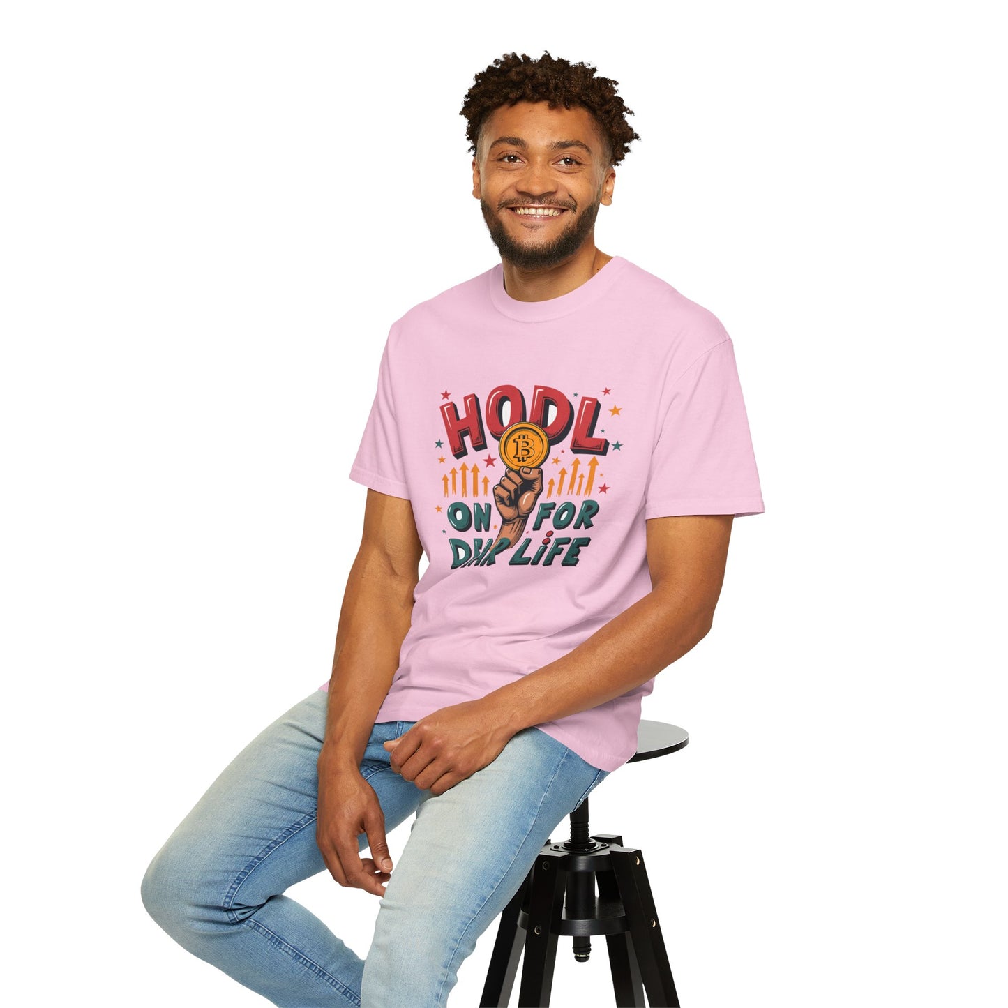 Crypto Enthusiast Unisex Garment-Dyed T-Shirt | 'HODL On For Dear Life' Design