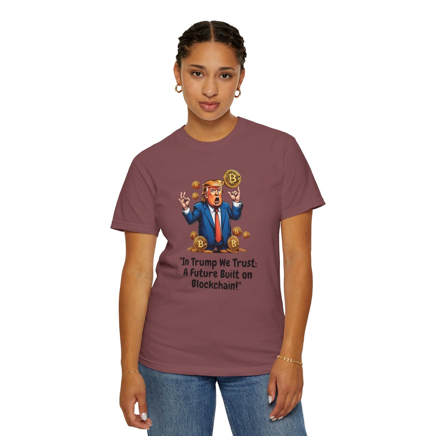 Bitcoin Trump Trust Unisex T-shirt, Political Graphic Tee, Crypto Supporter Clothing, Gift for Bitcoin Enthusiasts, USA President Fan Shirt