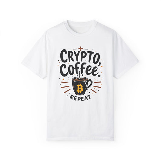 Bitcoin Crypto Coffee Unisex Tee, Cryptocurrency Tshirt, Bitcoin Lover Gift, Coffee Theme Shirt, Bitcoin Merch, Casual Top, Gift for Him,