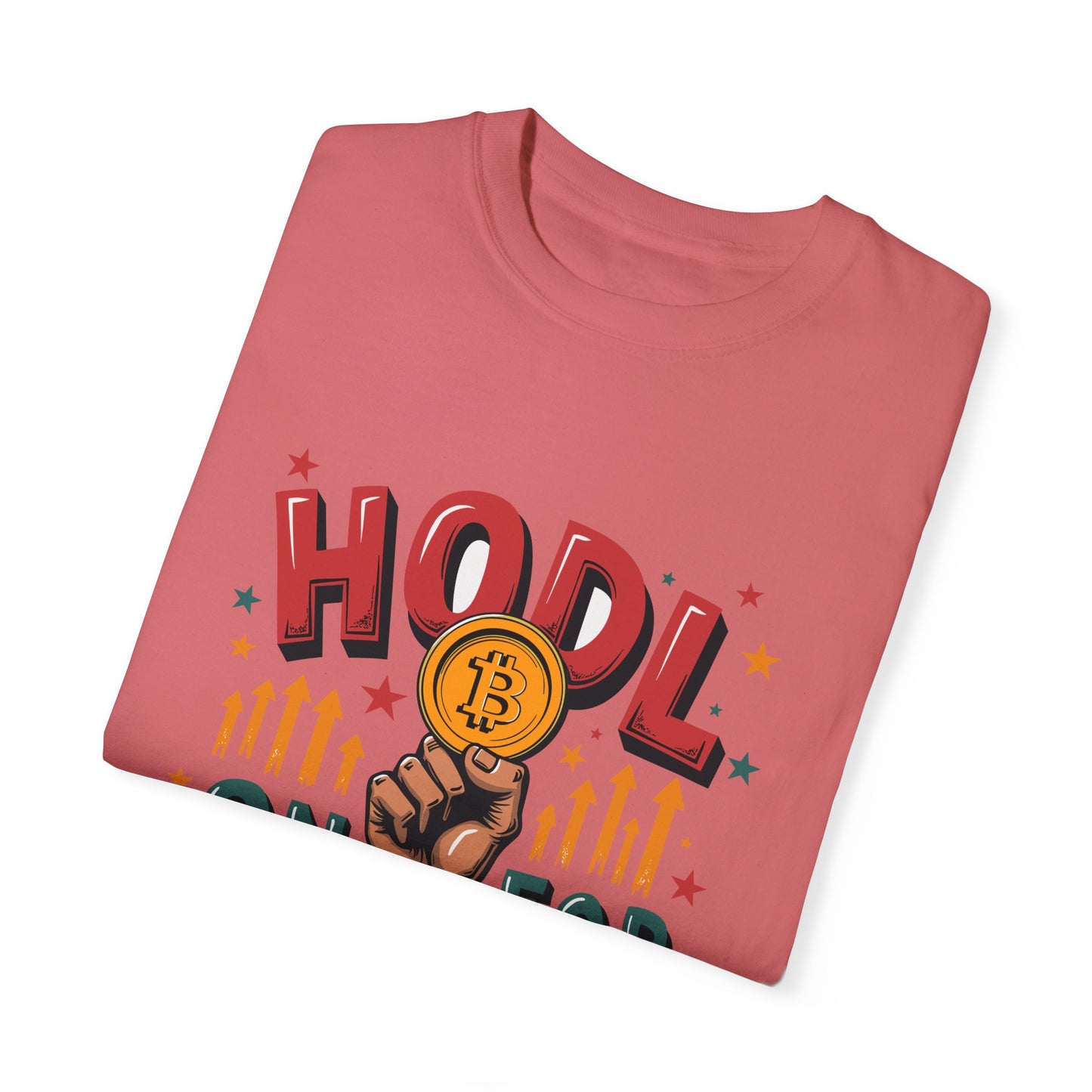 Crypto Enthusiast Unisex Garment-Dyed T-Shirt | 'HODL On For Dear Life' Design